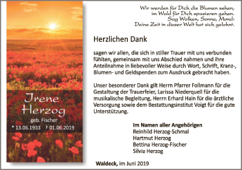 Traueranzeige von Irene Herzog von WLZ