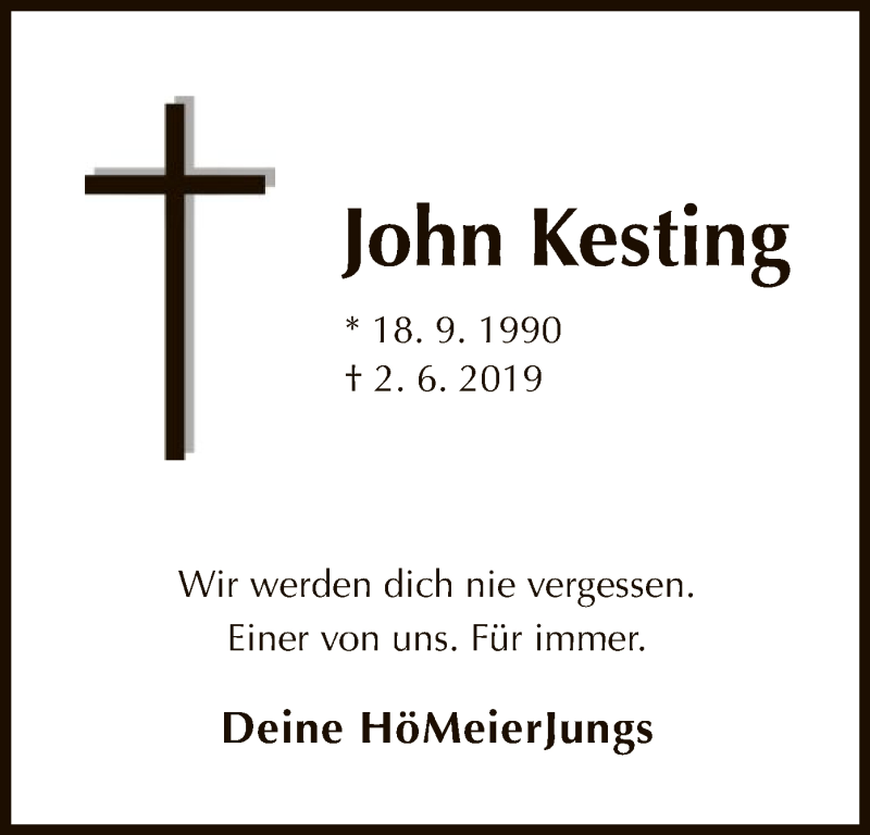  Traueranzeige für John Kesting vom 14.06.2019 aus WLZ