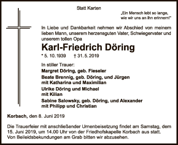 Traueranzeige von Karl-Friedrich Döring von WLZ