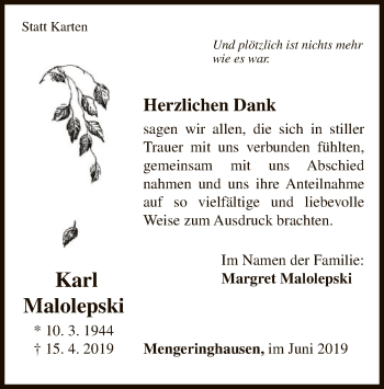 Traueranzeige von Karl Malolepski von WLZ