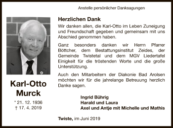 Traueranzeige von Karl-Otto Murck von WLZ