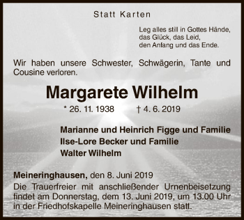 Traueranzeige von Margarete Wilhelm von WLZ