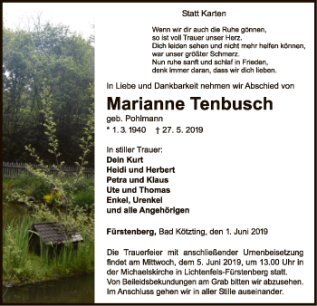 Traueranzeige von Marianne Tenbusch von WLZ