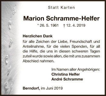 Traueranzeige von Marion Schramme-Helfer von WLZ