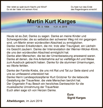 Traueranzeige von Martin Kurt Karges von WLZ