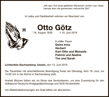 Traueranzeige von Otto Götz von WLZ