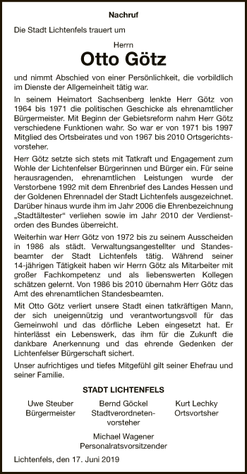 Traueranzeige von Otto Götz von WLZ