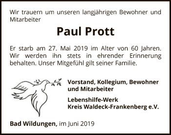 Traueranzeige von Paul Prott von WLZ