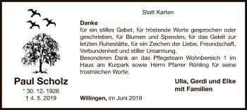 Traueranzeige von Paul Scholz von WLZ