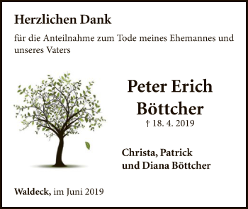 Traueranzeige von Peter Erich Böttcher von WLZ