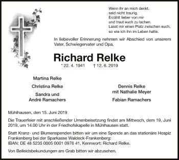 Traueranzeige von Richard Relke von WLZ