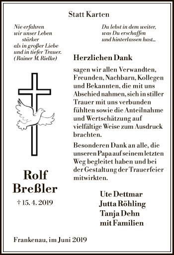 Traueranzeige von Rolf Breßler von WLZ