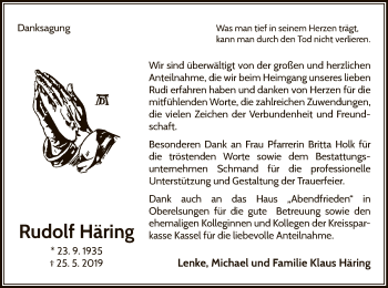 Traueranzeige von Rudolf Häring von WLZ