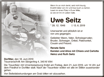 Traueranzeige von Uwe Seitz von WLZ