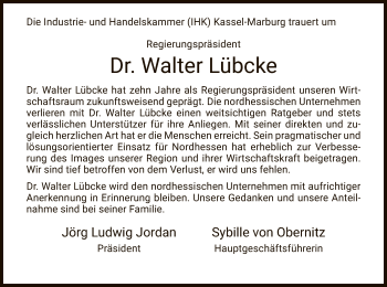 Traueranzeige von Walter Lübcke von WLZ