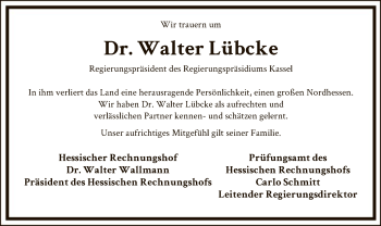 Traueranzeige von Walter Lübcke von WLZ