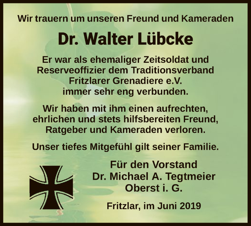  Traueranzeige für Walter Lübcke vom 15.06.2019 aus WLZ