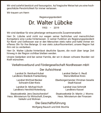 Traueranzeige von Walter Lübcke von WLZ