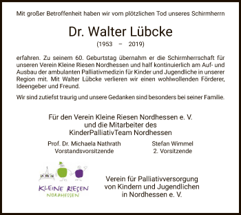 Traueranzeige von Walter Lübcke von WLZ