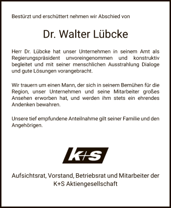 Traueranzeige von Walter Lübcke von WLZ