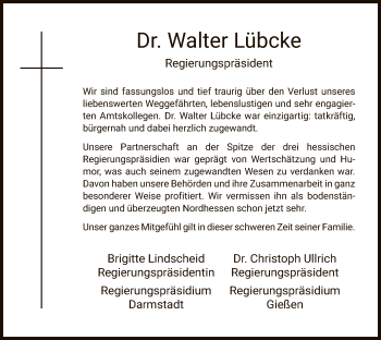 Traueranzeige von Walter Lübcke von WLZ