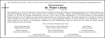 Traueranzeige von Walter Lübcke von WLZ