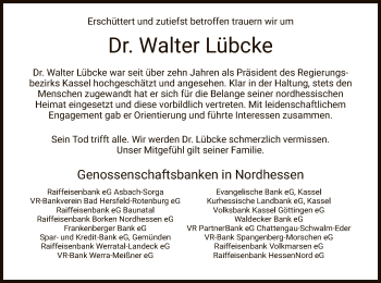 Traueranzeige von Walter Lübcke von WLZ