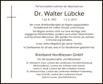 Traueranzeige von Walter Lübcke von WLZ