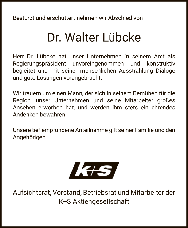  Traueranzeige für Walter Lübcke vom 08.06.2019 aus WLZ