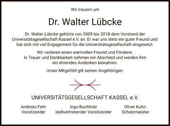 Traueranzeige von Walter Lübcke von WLZ