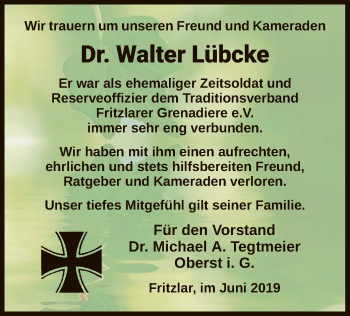 Traueranzeige von Walter Lübcke von WLZ