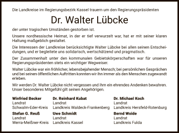 Traueranzeige von Walter Lübcke von WLZ