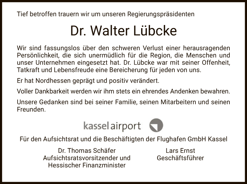  Traueranzeige für Walter Lübcke vom 13.06.2019 aus WLZ