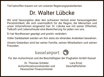 Traueranzeige von Walter Lübcke von WLZ