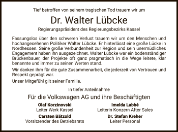 Traueranzeige von Walter Lübcke von WLZ