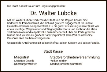 Traueranzeige von Walter Lübcke von WLZ