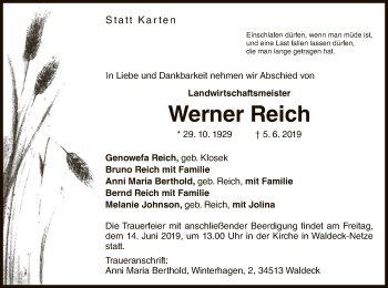 Traueranzeige von Werner Reich von WLZ