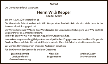 Traueranzeige von Willi Kepper von WLZ