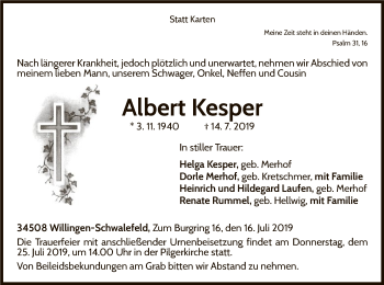 Traueranzeige von Albert Kesper von WLZ