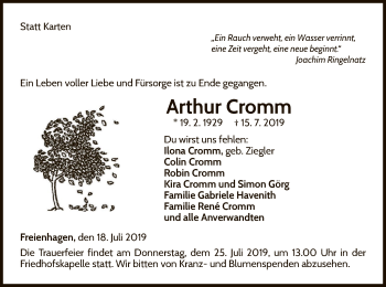 Traueranzeige von Arthur Cromm von WLZ