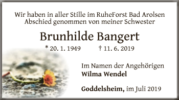 Traueranzeige von Brunhilde Bangert von WLZ