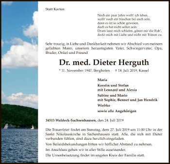 Traueranzeige von Dieter Herguth von WLZ