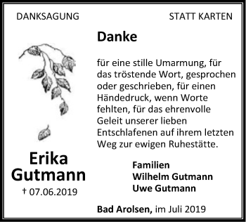 Traueranzeige von Erika Gutmann von WLZ