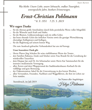 Traueranzeige von Ernst-Christian Pohlmann von WLZ