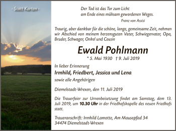Traueranzeige von Ewald Pohlmann von WLZ