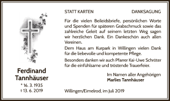 Traueranzeige von Ferdinand Tannhäuser von WLZ