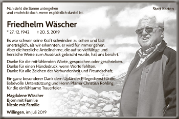 Traueranzeige von Friedhelm Wäscher von WLZ