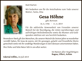 Traueranzeige von Gesa Höhne von WLZ