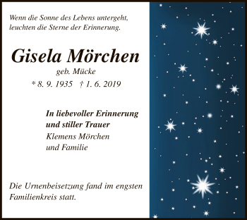 Traueranzeige von Gisela Mörchen von WLZ