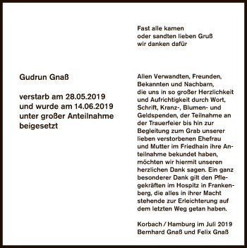 Traueranzeige von Gudrun Gnaß von WLZ